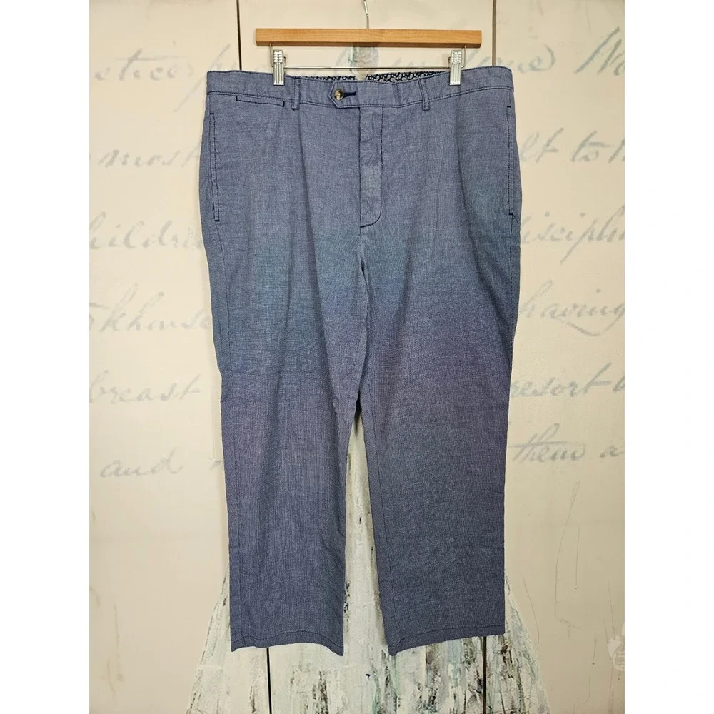 Cremieux Chino Pants 38x30 Blue Micro Check Cotton Straight Leg Business Casual